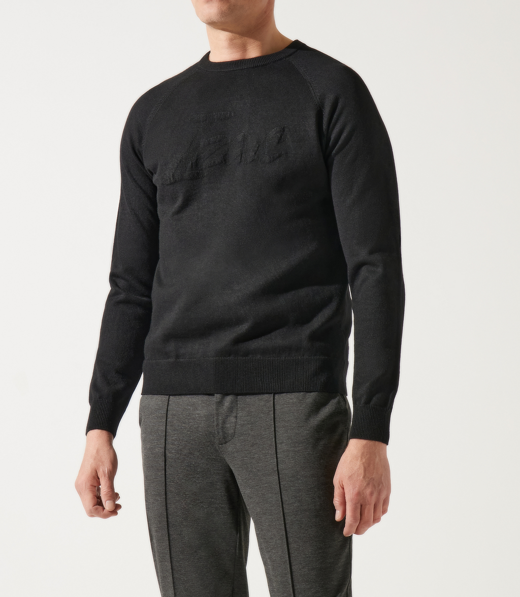 Pull col rond jacquard noir - IZAC