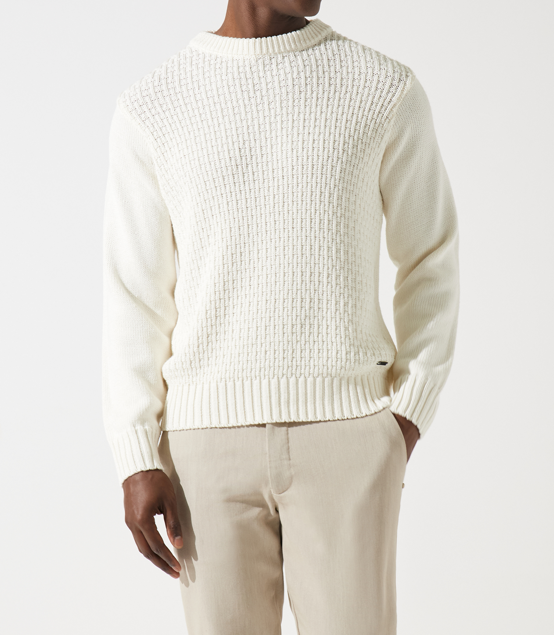 Pull col rond rayé écru - IZAC