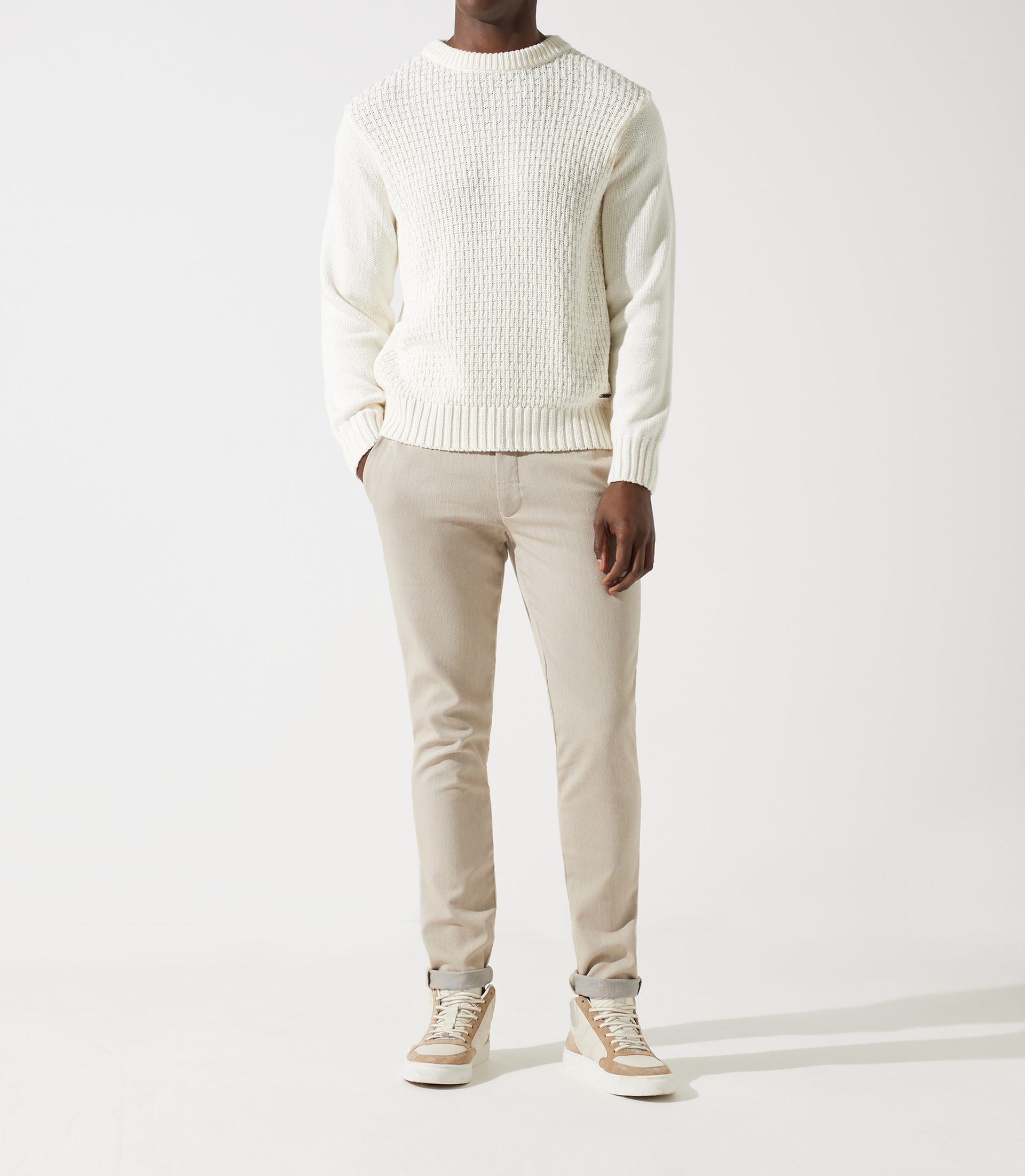 Pull col rond rayé écru - IZAC