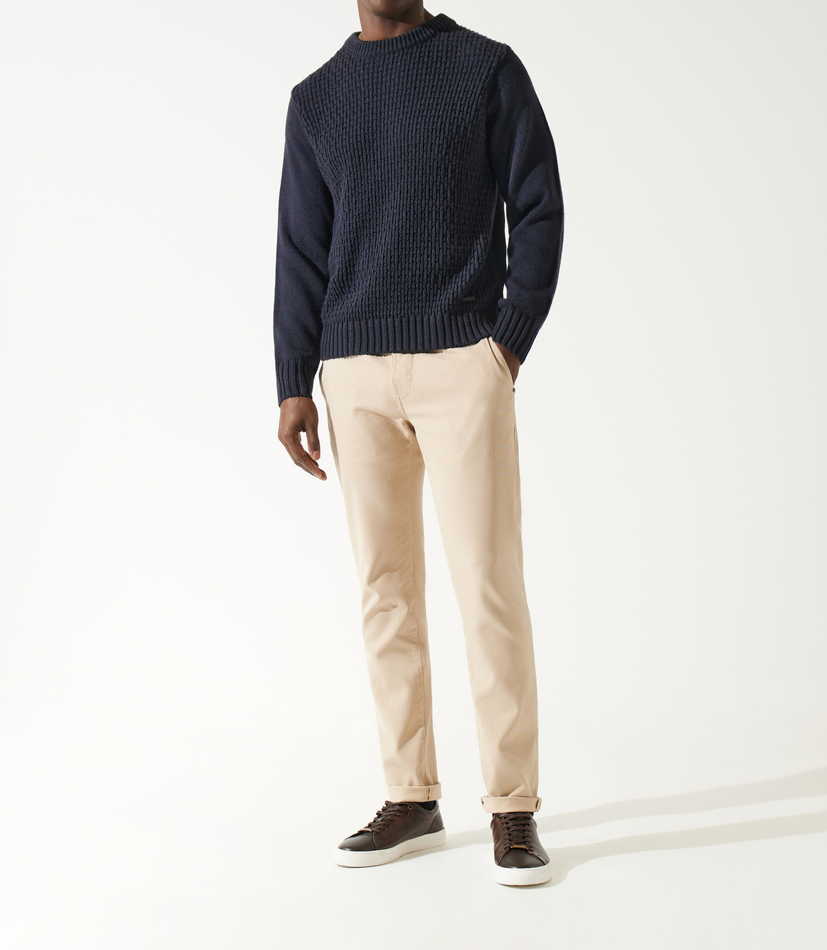 Pull col rond rayé marine - IZAC