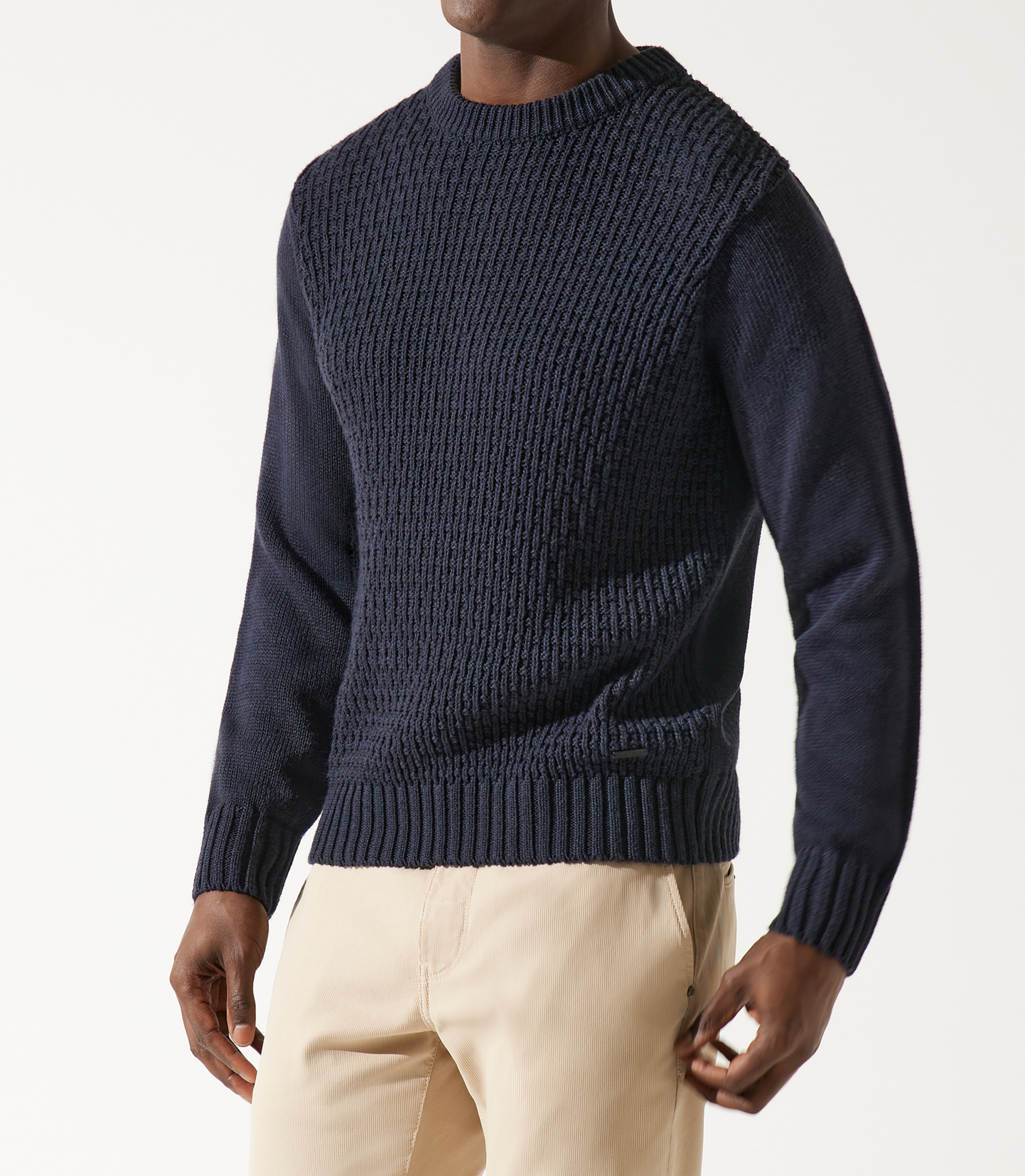 Pull col rond rayé marine - IZAC