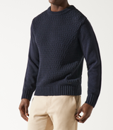 Pull col rond rayé marine - IZAC