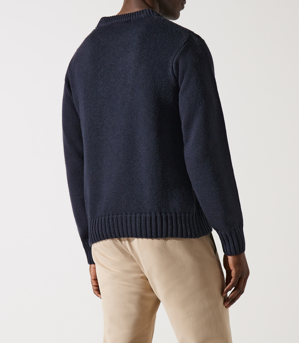 Pull col rond rayé marine - IZAC
