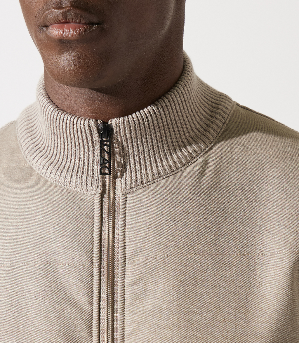Gilet zippé col rond mix matière beige - IZAC