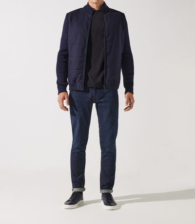 Gilet zippé col rond mix matière marine - IZAC