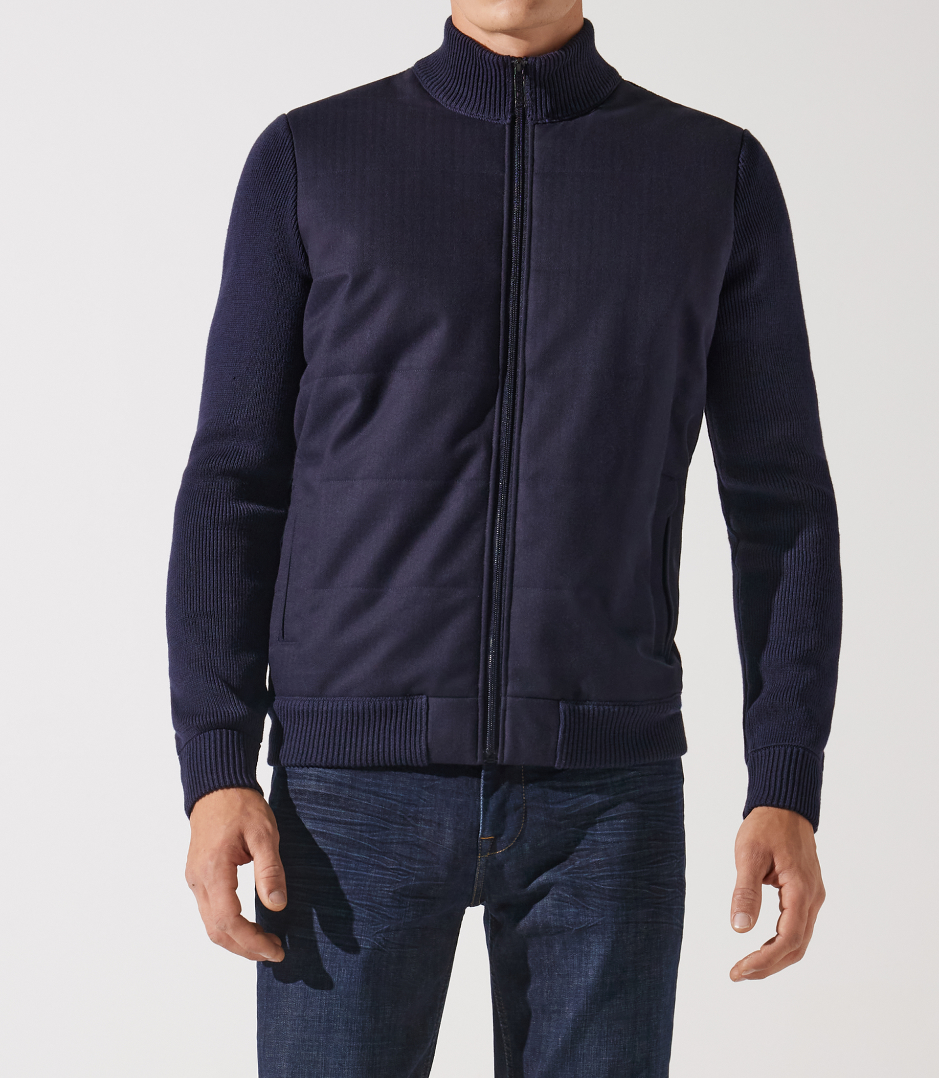 Gilet zippé col rond mix matière marine - IZAC