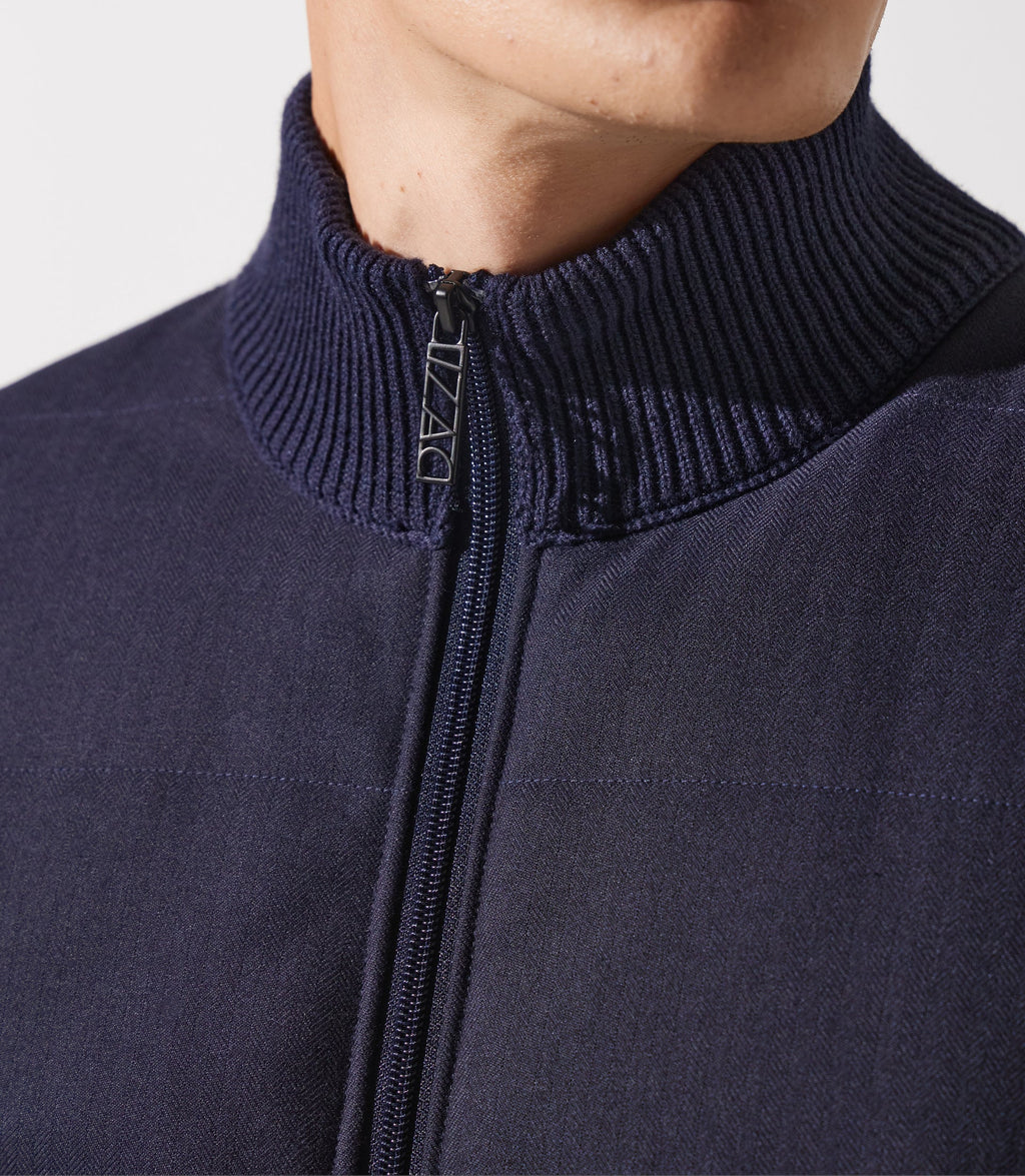 Gilet zippé col rond mix matière marine - IZAC