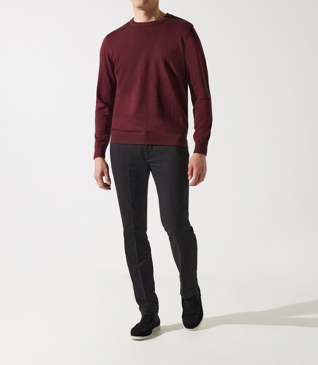 Pull col rond épaule boutonné bordeaux - IZAC