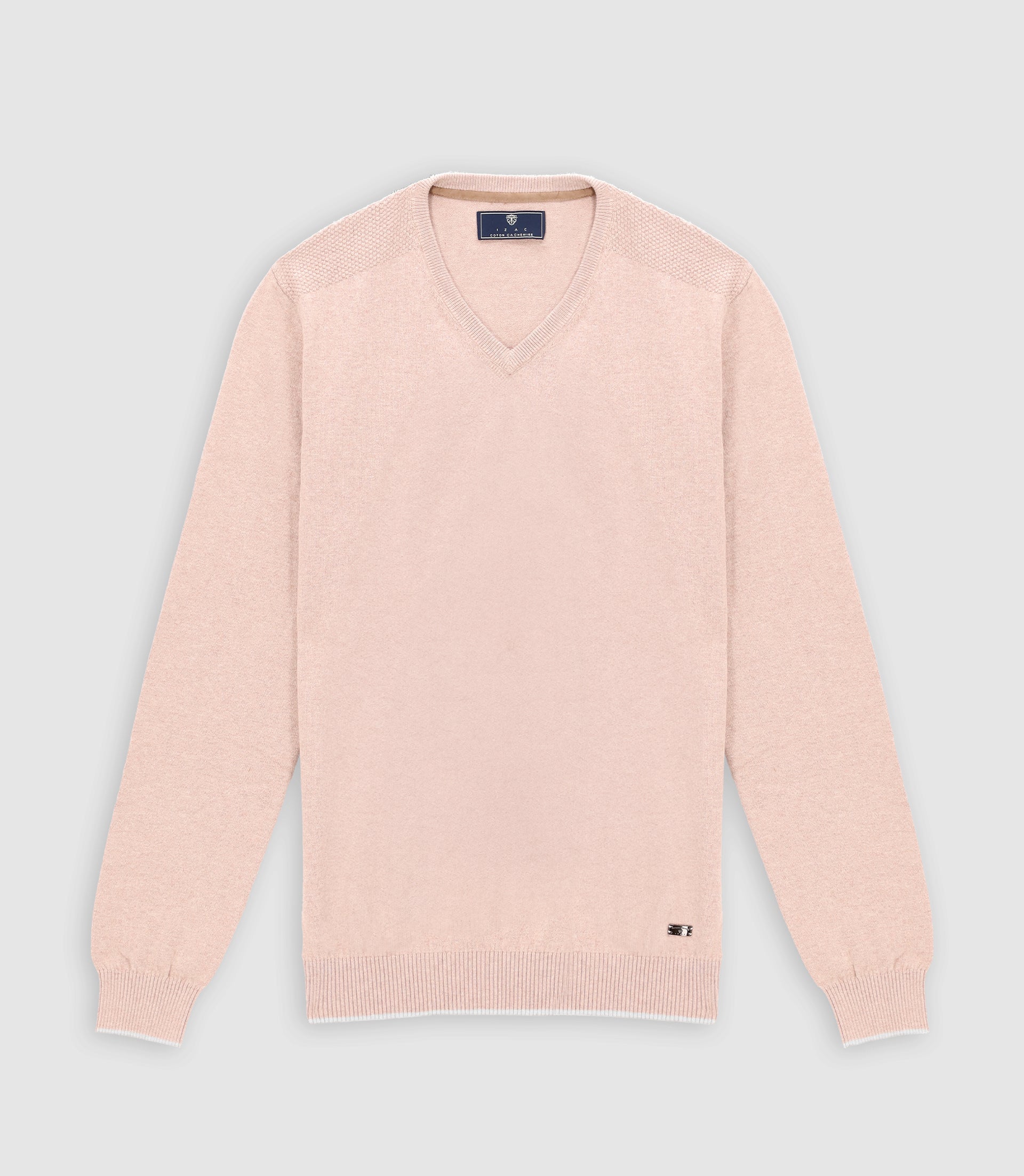 Pull col v rayé beige rose - IZAC