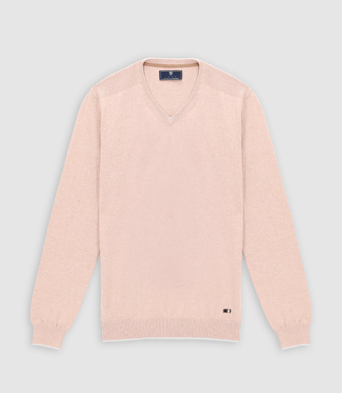 Pull col v rayé beige rose - IZAC