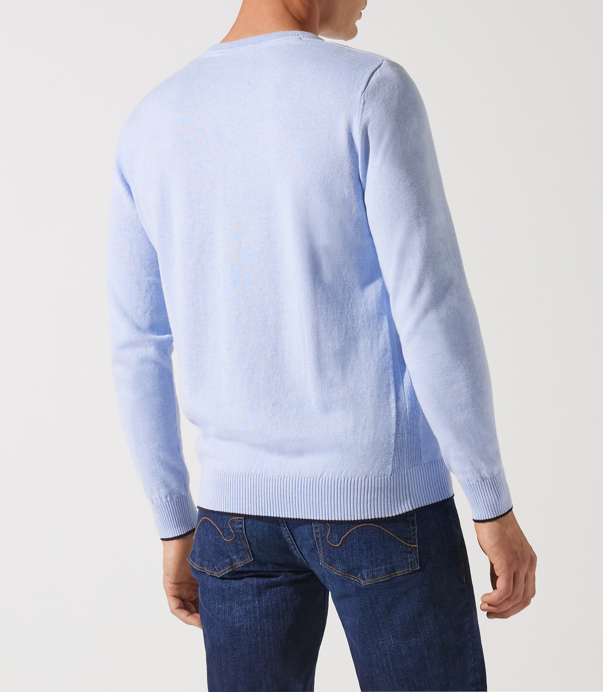 Pull col v rayé bleu ciel - IZAC