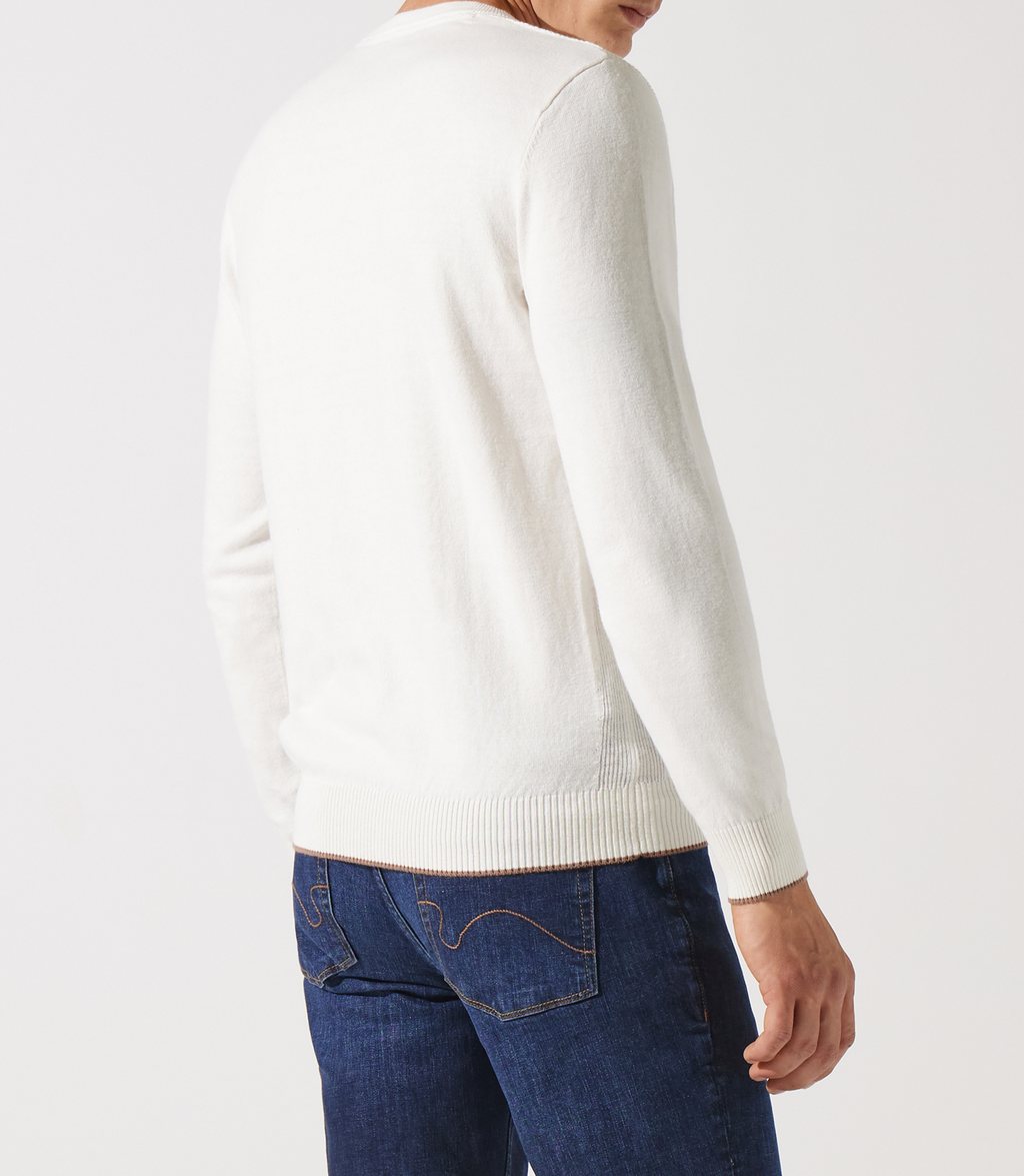 Pull col v rayé écru - IZAC