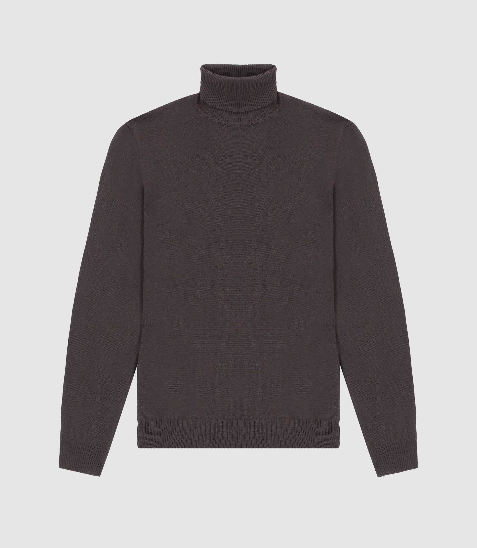 Pull col roulé marron 100% mérinos - IZAC