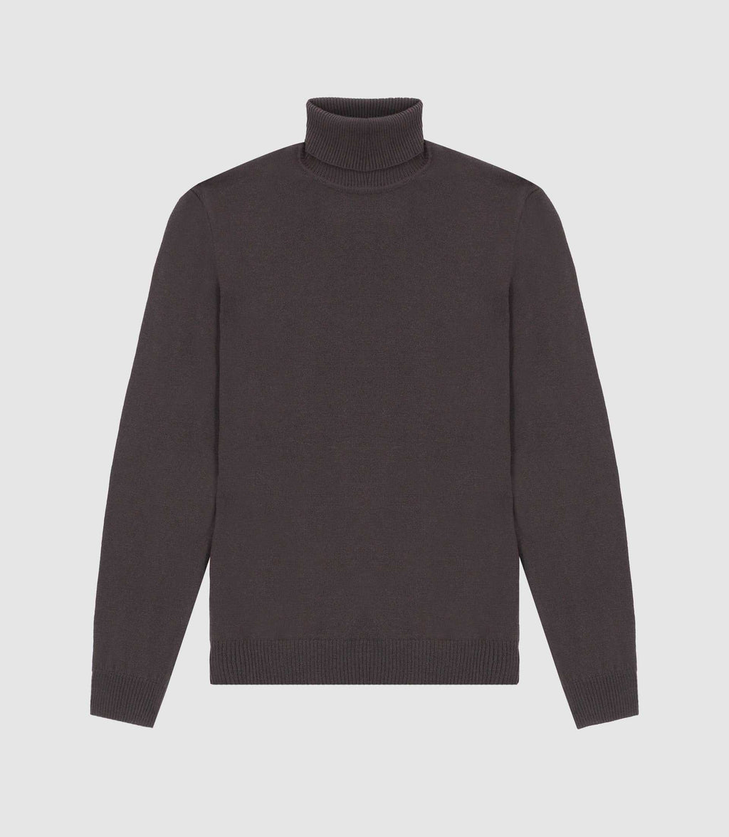 Pull col roulé marron 100% mérinos - IZAC