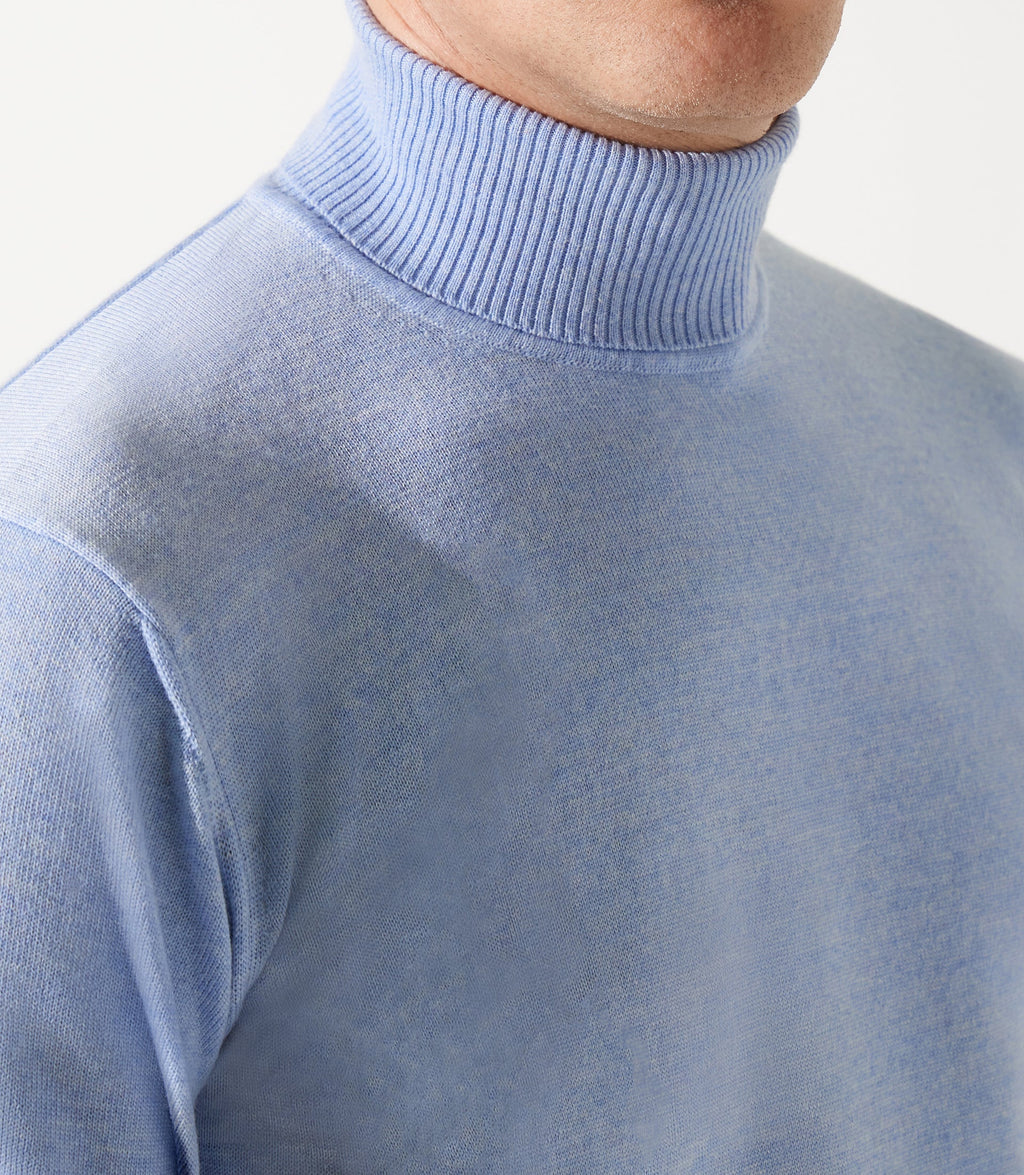 Pull col roulé bleu ciel 100% mérinos - IZAC