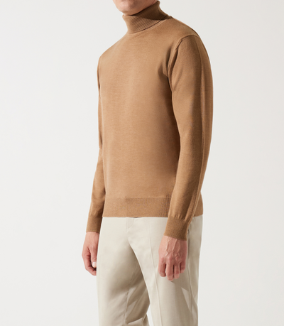 Pull col roulé camel 100% mérinos - IZAC