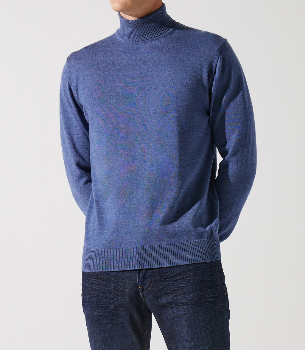 Pull col roulé indigo 100% mérinos - IZAC