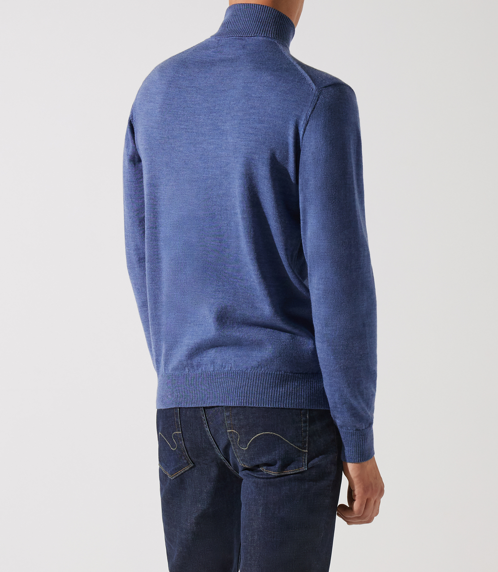 Pull col roulé indigo 100% mérinos - IZAC