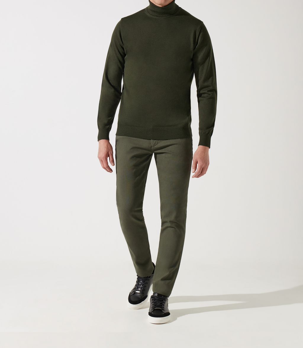 Pull col roulé kaki 100% mérinos - IZAC