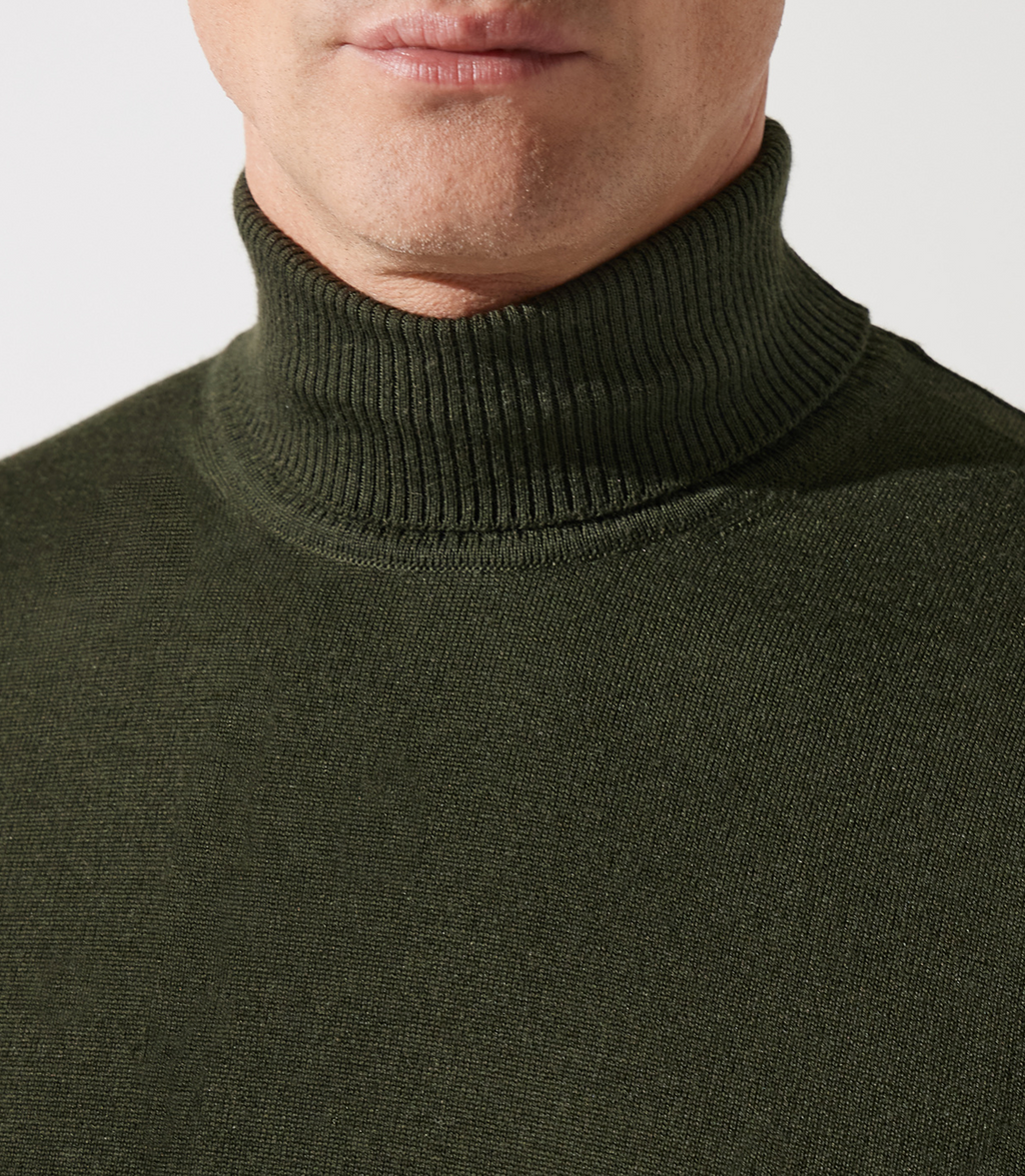 Pull col roulé kaki 100% mérinos - IZAC
