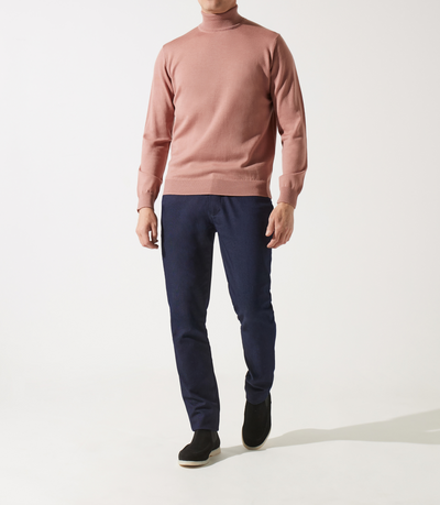 Pull col roulé rose 100% mérinos - IZAC