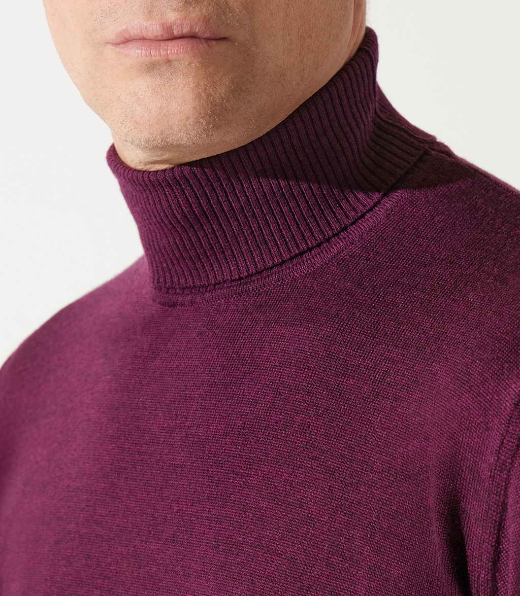 Pull col roulé violet 100% mérinos - IZAC