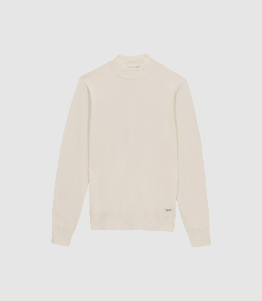 Pull col rond rayé écru