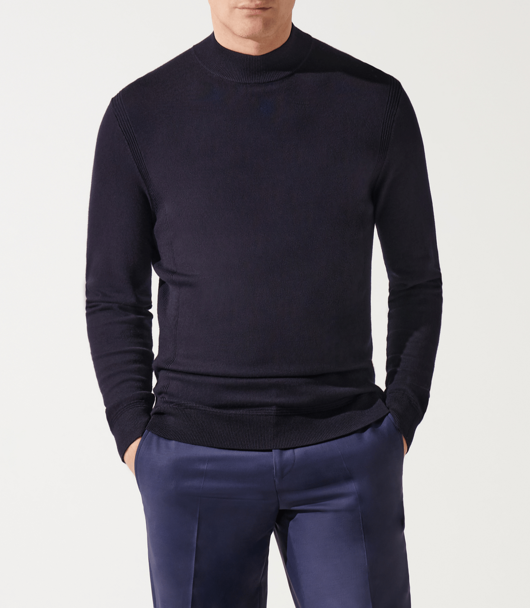 Pull col rond rayé marine - IZAC