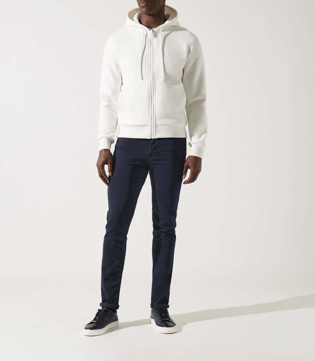 Sweat zippé brodé à capuche beige - IZAC