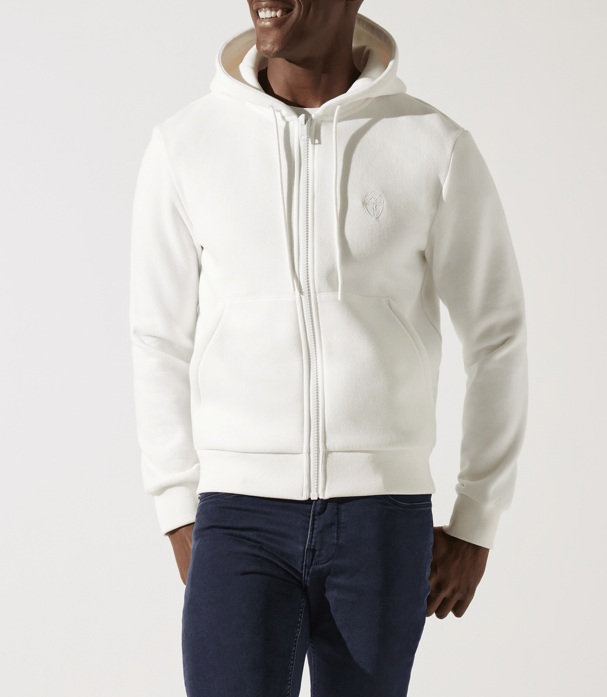 Sweat zippé brodé à capuche beige - IZAC