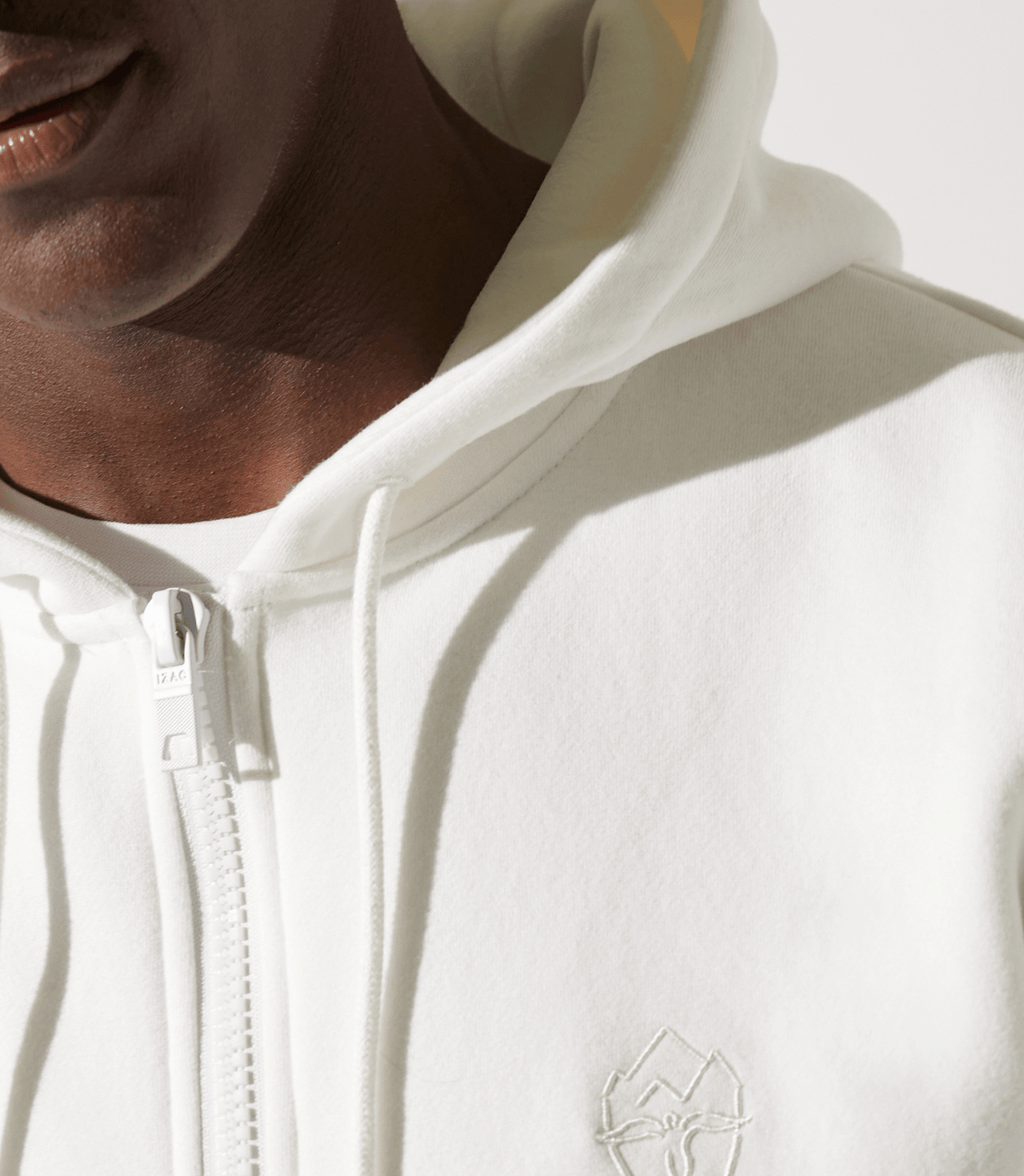 Sweat zippé brodé à capuche beige - IZAC