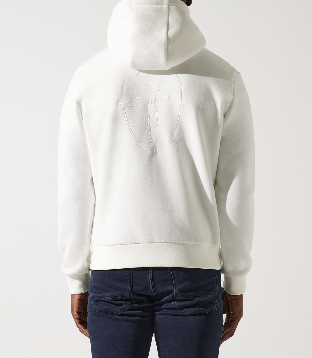 Sweat zippé brodé à capuche beige - IZAC