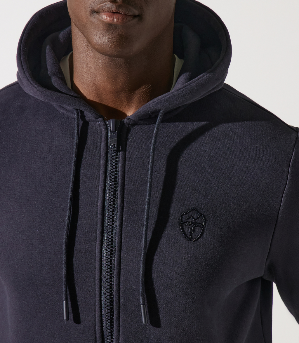 Sweat zippé brodé à capuche marine - IZAC
