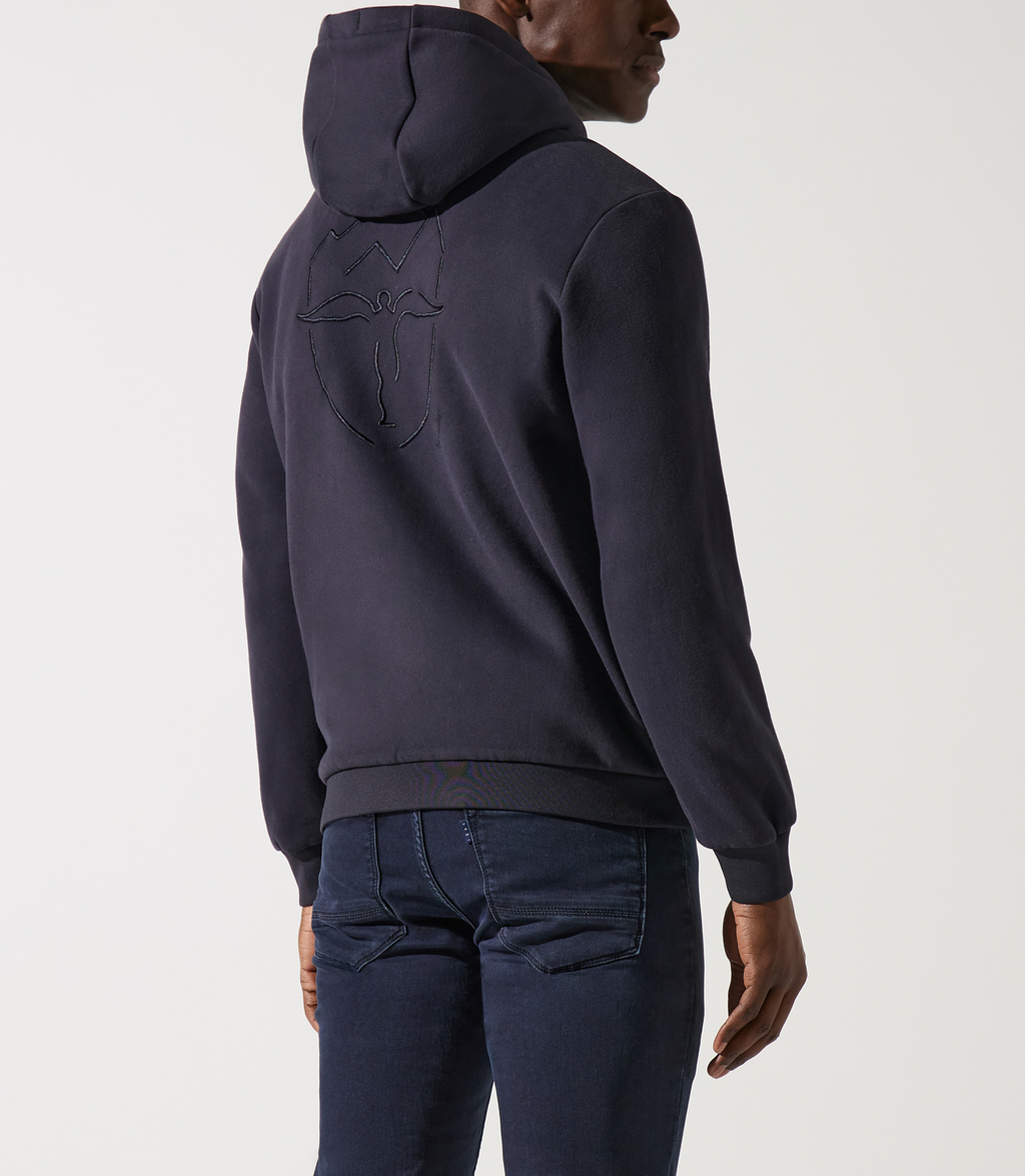 Sweat zippé brodé à capuche marine - IZAC