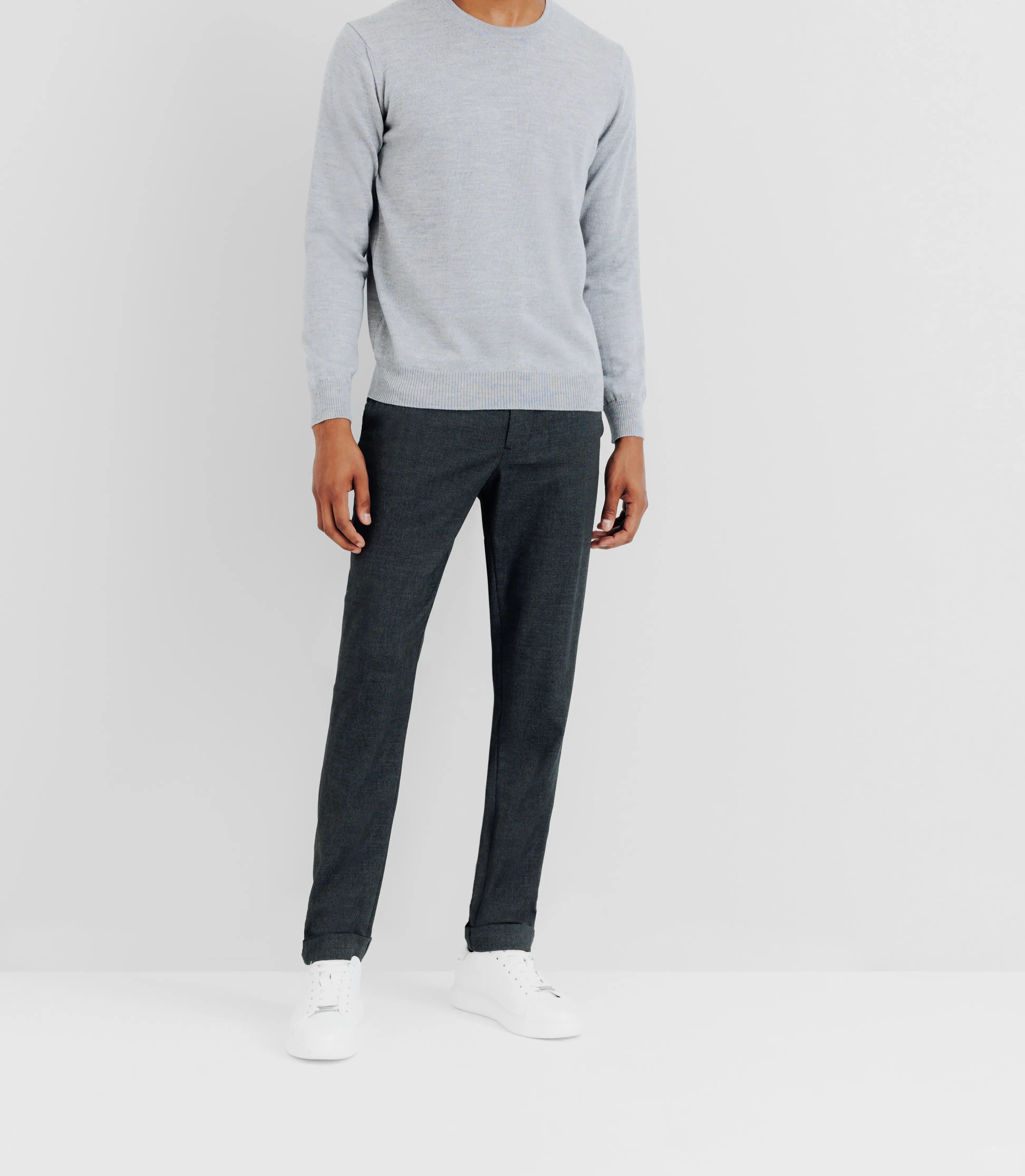 Pull en laine mérinos col rond gris - IZAC