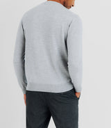 Pull en laine mérinos col rond gris - IZAC