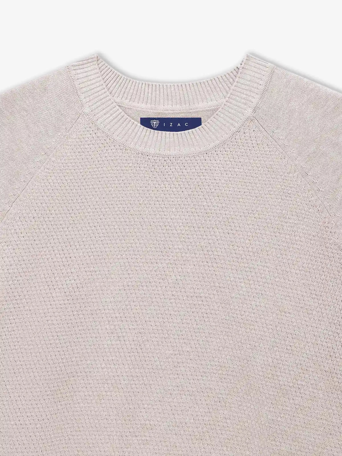 Pull col rond jeux de point beige - IZAC