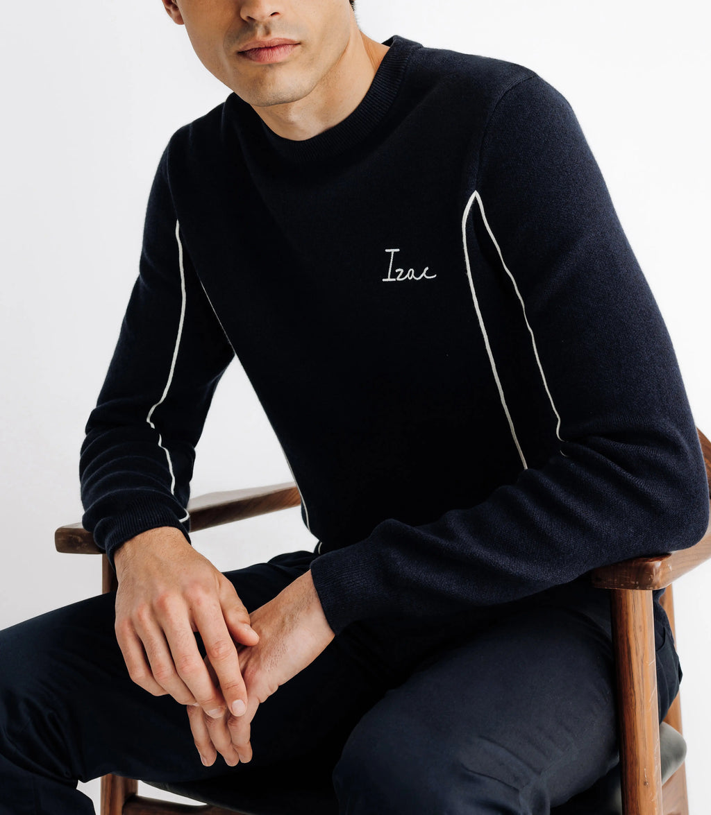Pull col rond avec broderie marine - IZAC