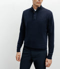 Pull col zippé et boutonné 100% cachemire marine - IZAC