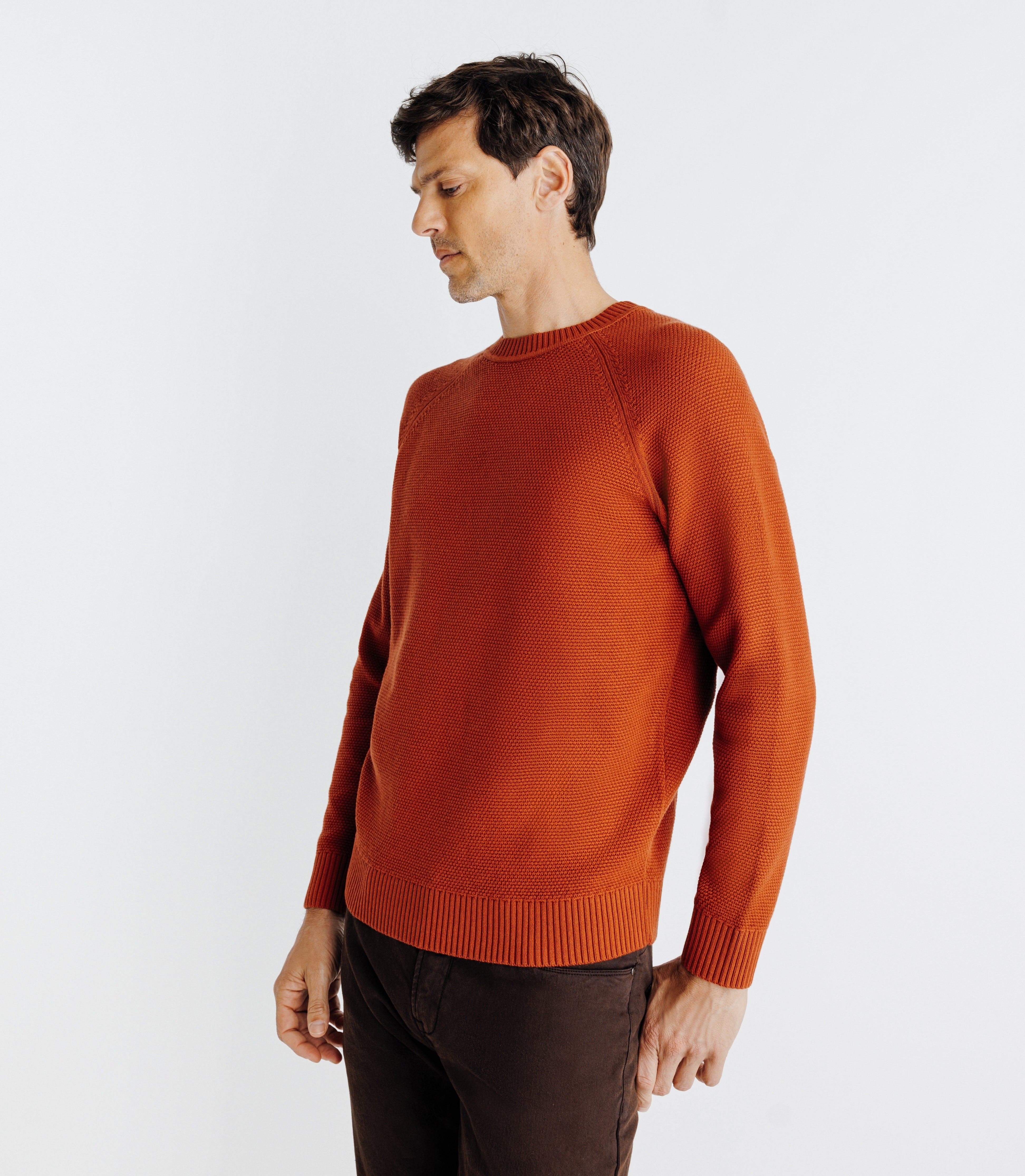 Pull col rond jeux de point brique - IZAC