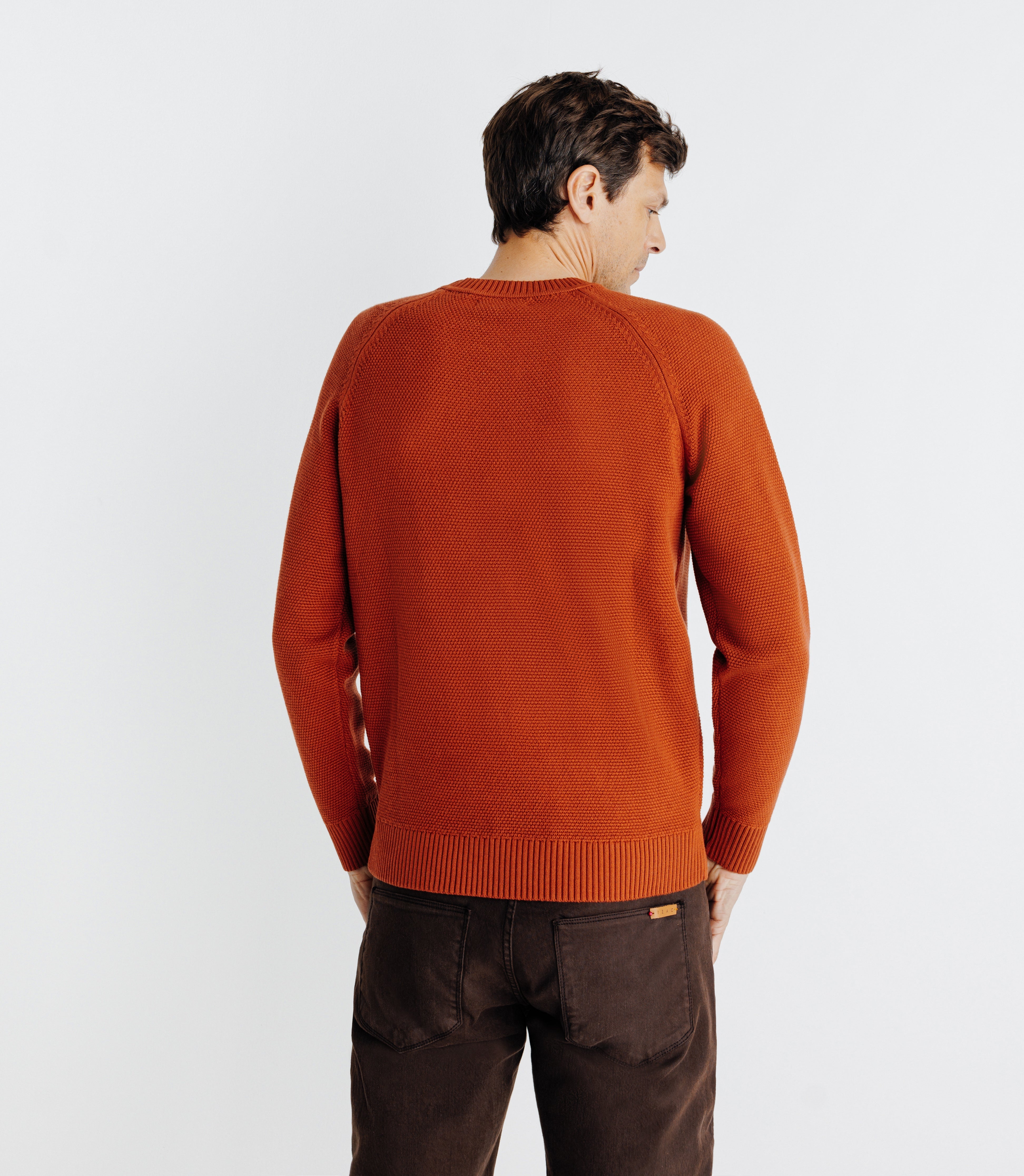 Pull col rond jeux de point brique - IZAC