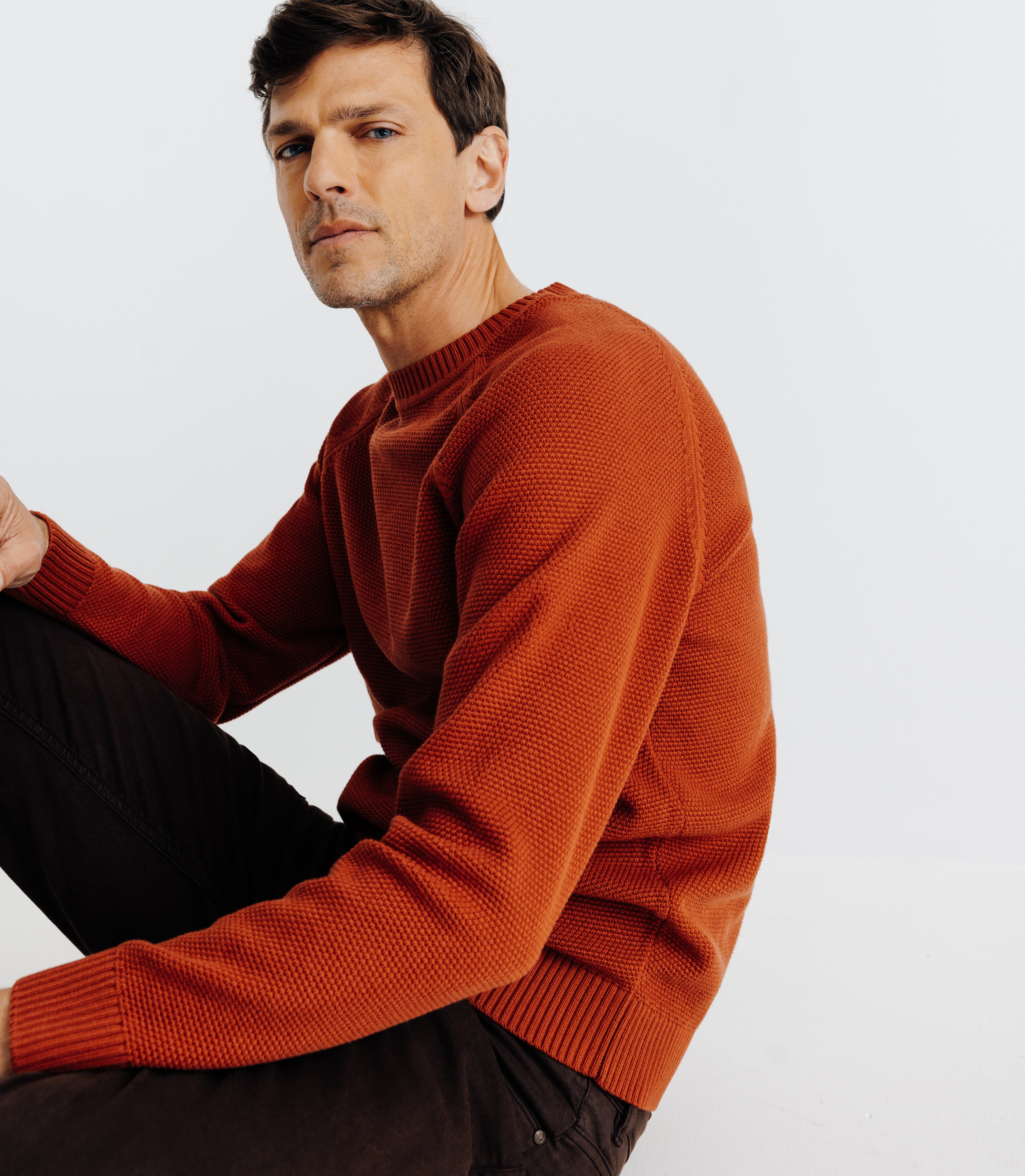 Pull col rond jeux de point brique - IZAC