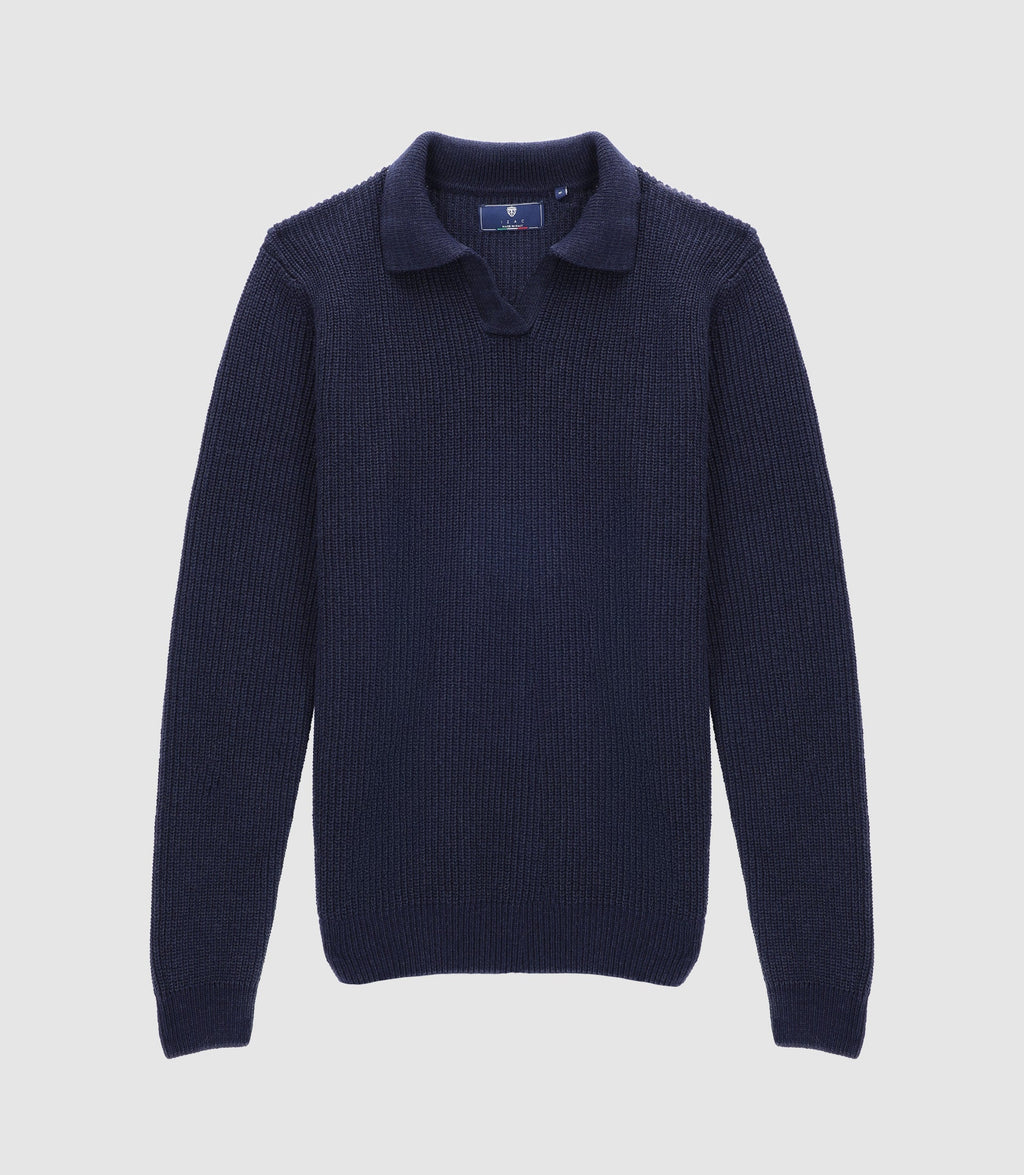 Pull col polo ouvert marine - IZAC