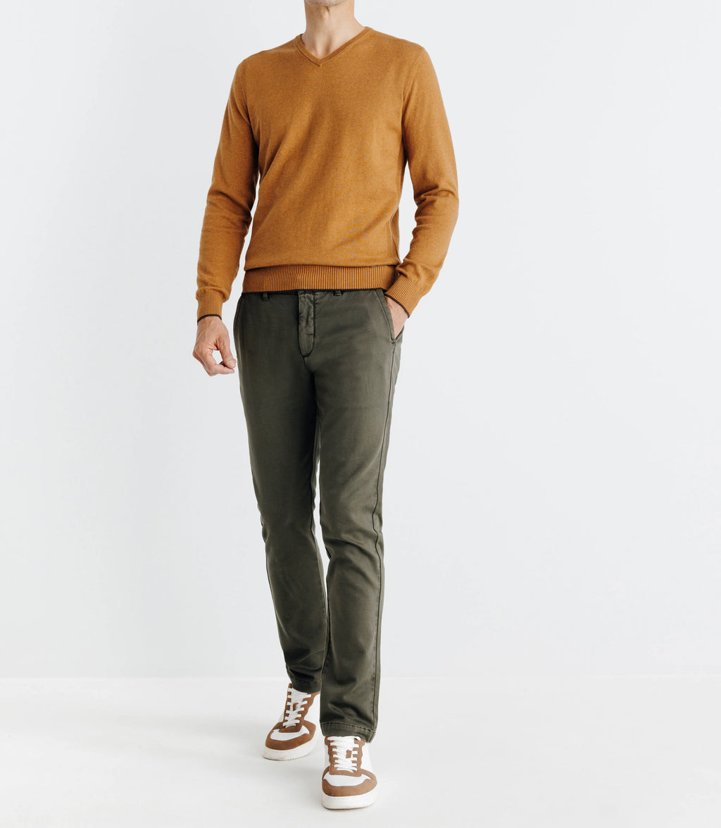 Pull col V manches longues camel - IZAC