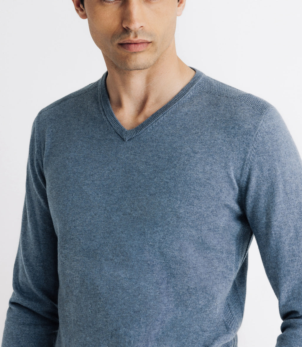 Pull col V manches longues indigo - IZAC