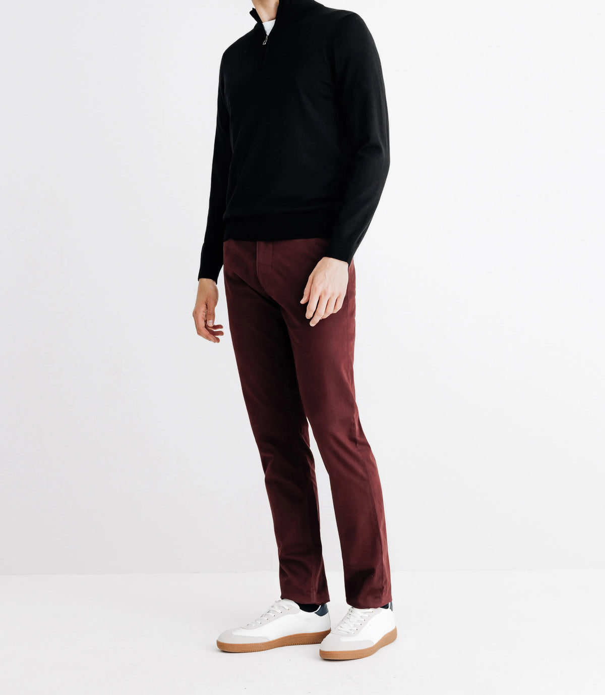 Pull en laine mérinos avec demi zip noir - IZAC