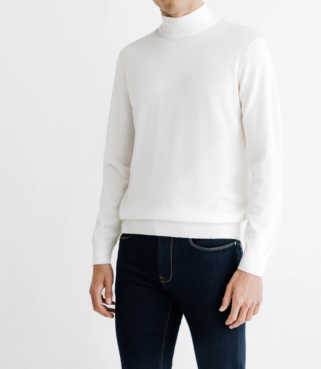 Pull en laine mérinos col cheminée écru - IZAC