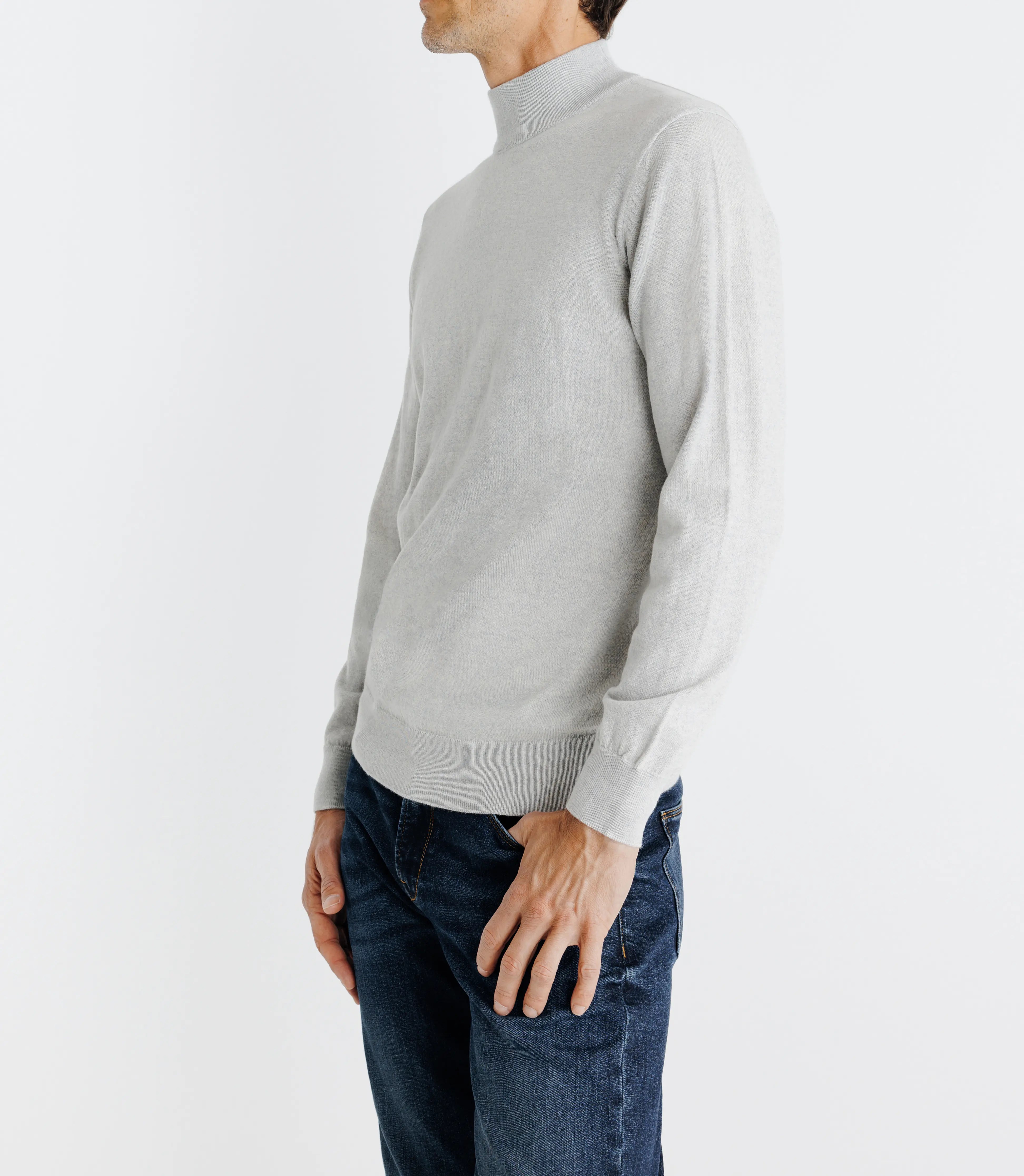 Pull en laine mérinos col cheminée gris - IZAC