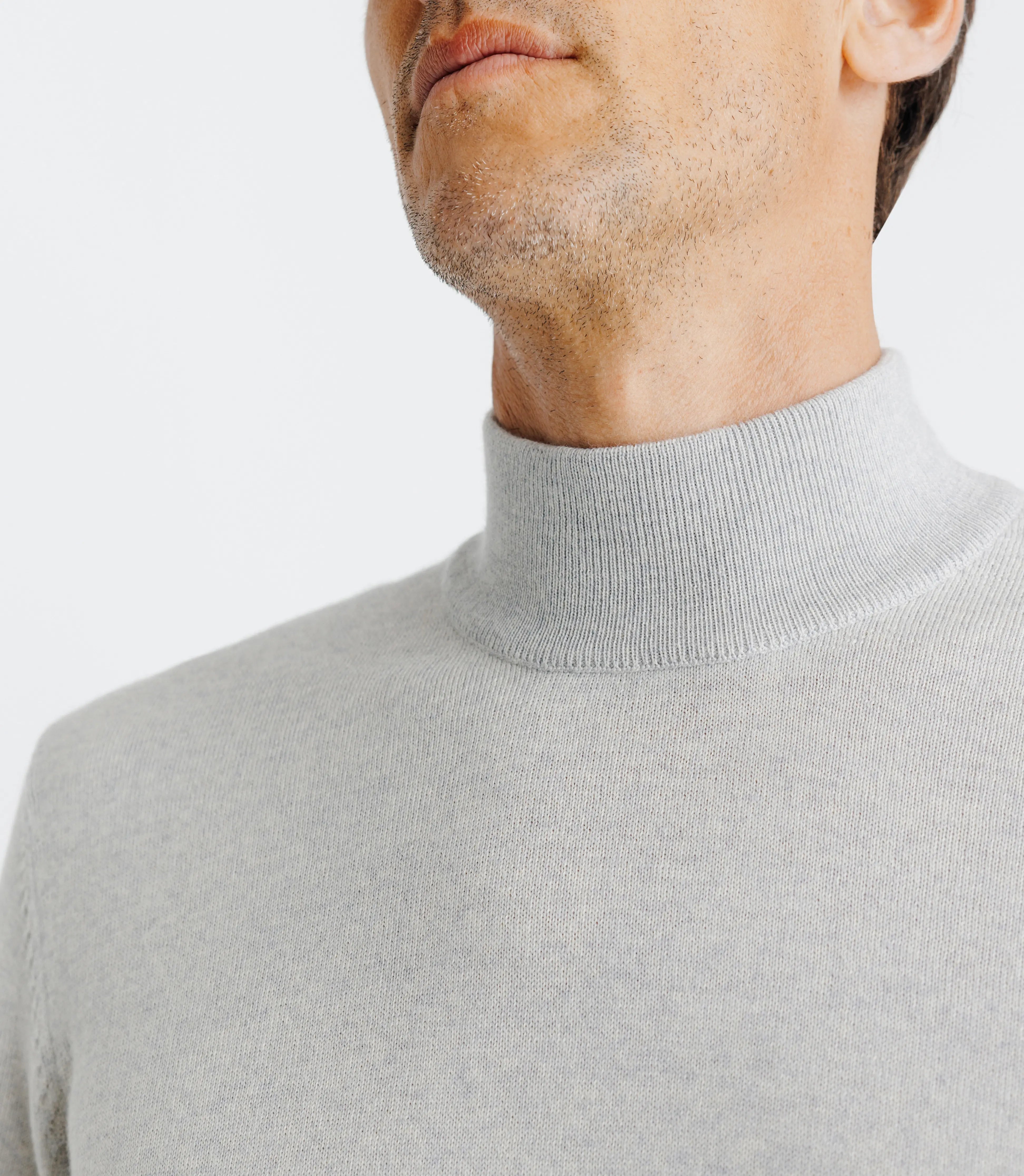 Pull en laine mérinos col cheminée gris - IZAC