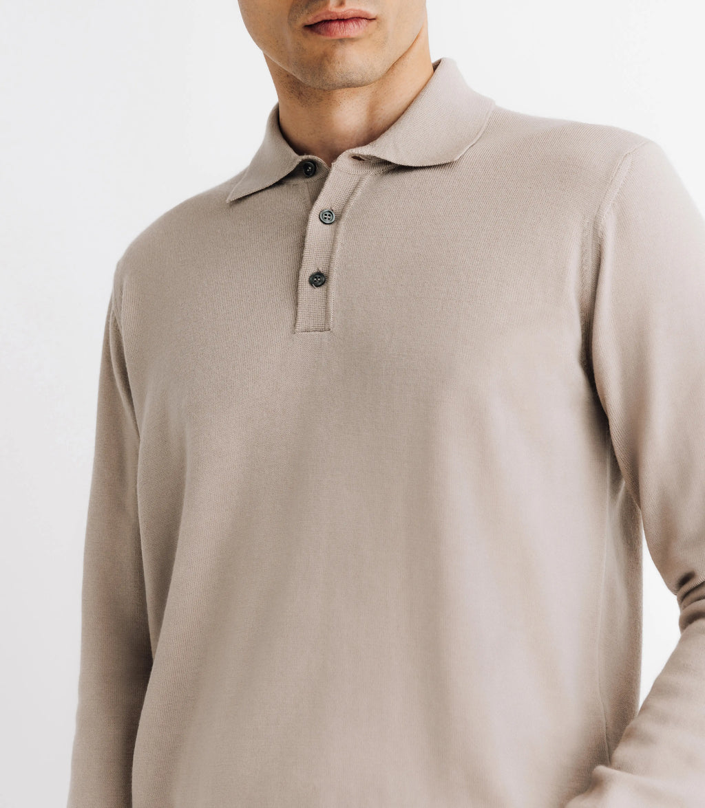 Pull col polo en laine mérinos beige - IZAC